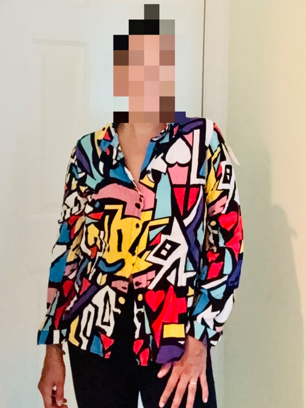 Vintage Big Dart Abstract Print Button Down Shirt Sz M